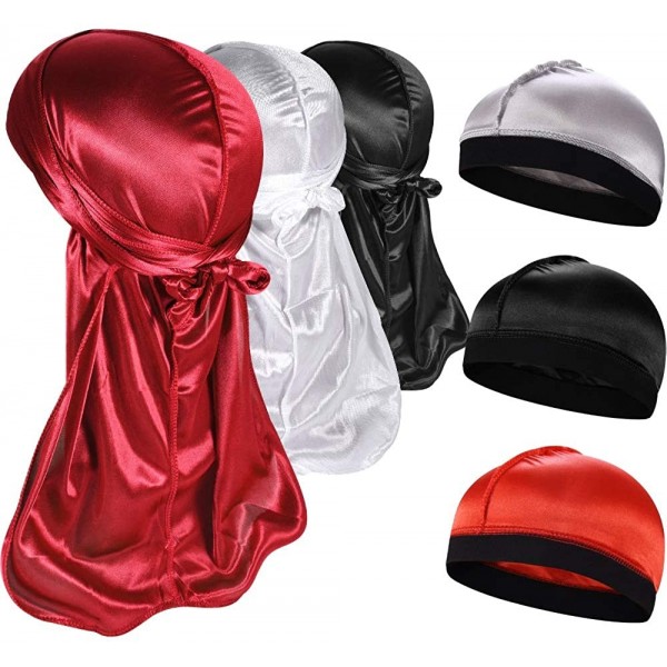 Skullies & Beanies 3PCS Silky Durags Pack for Men Waves- Satin Doo Rag- Award 1 Wave Cap - A-1style E-3pcs Durags & 3pcs Wave...