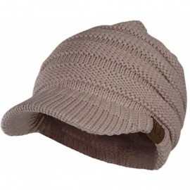 Skullies & Beanies Warm Cable Ribbed Knit Beanie Hat w/Visor Brim - Chunky Winter Skully Cap - Camel - C718A46LHEA $14.95