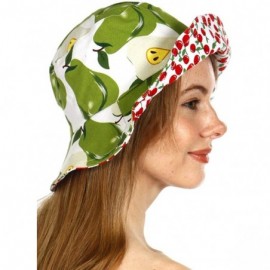 Bucket Hats Bucket Hats for Women- Cotton Packable Plain Cap- Travel Outdoor - Pear/Cherry - C718W6L0AI6 $8.94