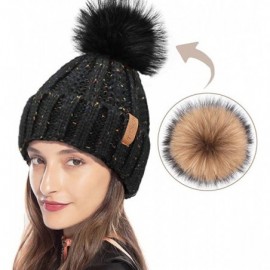 Skullies & Beanies Womens Winter Knit Beanie Hat with Faux Fur Pom Pom Warm Skull Ski Cap Hats for Women - 15-black/Mixed Bla...