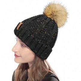 Skullies & Beanies Womens Winter Knit Beanie Hat with Faux Fur Pom Pom Warm Skull Ski Cap Hats for Women - 15-black/Mixed Bla...