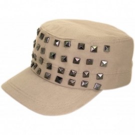 Newsboy Caps Adjustable Cotton Military Style Studded Front Army Cap Cadet Hat - Diff Colors Avail - Khaki - CE11KUTXQ2H $17.01