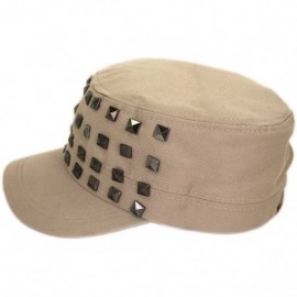 Newsboy Caps Adjustable Cotton Military Style Studded Front Army Cap Cadet Hat - Diff Colors Avail - Khaki - CE11KUTXQ2H $10.95