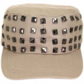 Newsboy Caps Adjustable Cotton Military Style Studded Front Army Cap Cadet Hat - Diff Colors Avail - Khaki - CE11KUTXQ2H $10.95