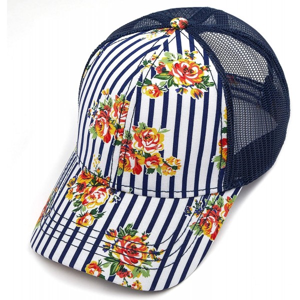 Baseball Caps Hatsandscarf Exclusives Flower Pattern Mesh Trucker Baseball Cap(BA-1006-733) - Rose-navy - CM18R36TCMN $12.06