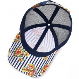 Baseball Caps Hatsandscarf Exclusives Flower Pattern Mesh Trucker Baseball Cap(BA-1006-733) - Rose-navy - CM18R36TCMN $12.06