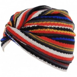 Sun Hats Shiny Metallic Turban Cap Indian Pleated Headwrap Swami Hat Chemo Cap for Women - Red Striped - CI18WYI0HZ6 $9.74