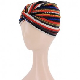 Sun Hats Shiny Metallic Turban Cap Indian Pleated Headwrap Swami Hat Chemo Cap for Women - Red Striped - CI18WYI0HZ6 $9.74