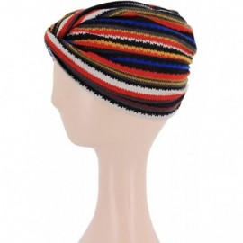 Sun Hats Shiny Metallic Turban Cap Indian Pleated Headwrap Swami Hat Chemo Cap for Women - Red Striped - CI18WYI0HZ6 $9.74