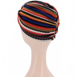 Sun Hats Shiny Metallic Turban Cap Indian Pleated Headwrap Swami Hat Chemo Cap for Women - Red Striped - CI18WYI0HZ6 $9.74