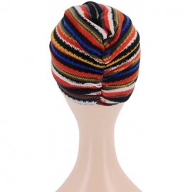 Sun Hats Shiny Metallic Turban Cap Indian Pleated Headwrap Swami Hat Chemo Cap for Women - Red Striped - CI18WYI0HZ6 $9.74