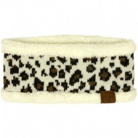 Cold Weather Headbands Winter CC Sherpa Polar Fleece Lined Thick Knit Headband Headwrap Hat Cap - Leopard Ivory - C618A7MSISN...