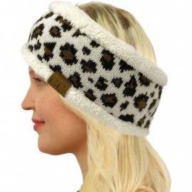Cold Weather Headbands Winter CC Sherpa Polar Fleece Lined Thick Knit Headband Headwrap Hat Cap - Leopard Ivory - C618A7MSISN...