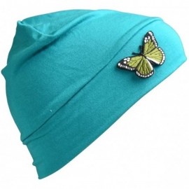 Skullies & Beanies Ladies Chemo Hat with Green Butterfly Bling - Turquoise - C312O8N2F3W $10.87