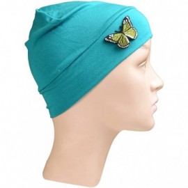 Skullies & Beanies Ladies Chemo Hat with Green Butterfly Bling - Turquoise - C312O8N2F3W $10.87