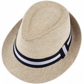 Sun Hats Straw Sun Hat Fedora Trilby Panama Jazz Hat Short Brim Summer Beach Hat Cap for Men Women - Khaki - CP18QCK9GWQ $7.22