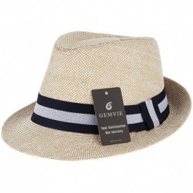 Sun Hats Straw Sun Hat Fedora Trilby Panama Jazz Hat Short Brim Summer Beach Hat Cap for Men Women - Khaki - CP18QCK9GWQ $7.22