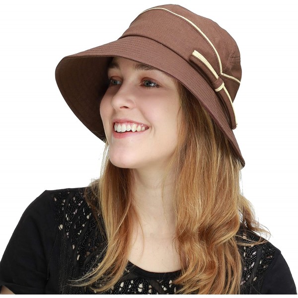 Bucket Hats Light Weight Packable Women's Wide Brim Sun Bucket Hat - Perrine-brown - CM18GQMXXQD $14.89