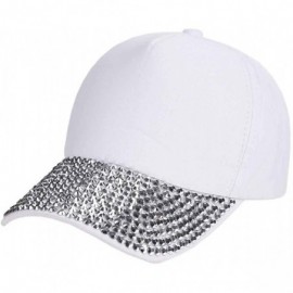 Baseball Caps Studded Rhinestone Baseball Cap Dad Hat Trucker Hat Adjustable Strapback Cap - White - CQ184ROIM36 $9.98
