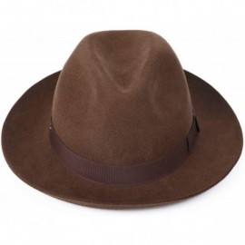 Fedoras Men's Wool Felt Fedora Outback Short Brim Trilby Hat - Dark Camel - CD18I3YHUCQ $19.60