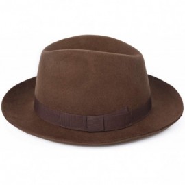 Fedoras Men's Wool Felt Fedora Outback Short Brim Trilby Hat - Dark Camel - CD18I3YHUCQ $19.60