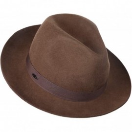 Fedoras Men's Wool Felt Fedora Outback Short Brim Trilby Hat - Dark Camel - CD18I3YHUCQ $19.60