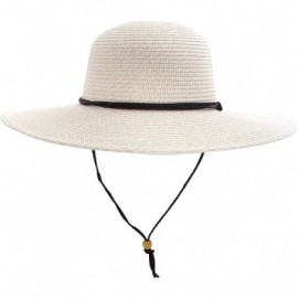 Sun Hats Women's Wide Brim Sun Protective Straw Sun Hat w/Adjustable Chin Strap - Ivory - CG18CCDXTSL $24.77