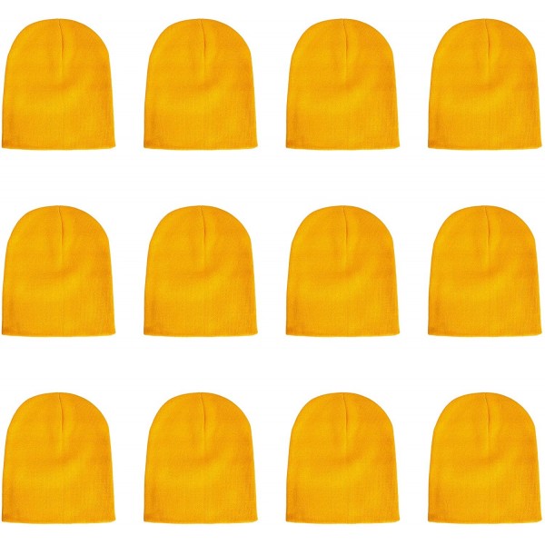 Skullies & Beanies Knit Skull Cap Warm Winter Slouchy Beanies Hat 9 Inch Long - 12pcs - Gold - CE18T3E9C64 $22.54