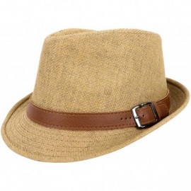 Fedoras Men/Women's UV Sun Protective Straw Fedora Hat w/Leather Buckle Band - Khaki Hat Brown Belt - C8183A7S4E0 $27.99