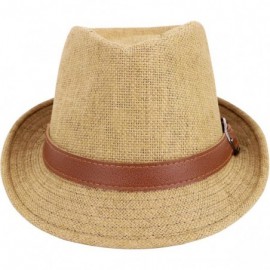 Fedoras Men/Women's UV Sun Protective Straw Fedora Hat w/Leather Buckle Band - Khaki Hat Brown Belt - C8183A7S4E0 $14.86