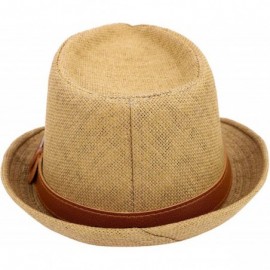 Fedoras Men/Women's UV Sun Protective Straw Fedora Hat w/Leather Buckle Band - Khaki Hat Brown Belt - C8183A7S4E0 $14.86