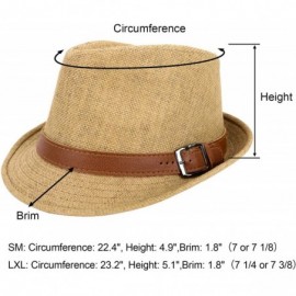 Fedoras Men/Women's UV Sun Protective Straw Fedora Hat w/Leather Buckle Band - Khaki Hat Brown Belt - C8183A7S4E0 $14.86