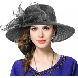 Sun Hats Kentucky Derby Church Dress Hat Wide Brim Leaf Flower Bridal Shower Hat - Grey - C212OBSLRSJ $44.21
