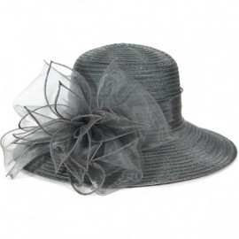 Sun Hats Kentucky Derby Church Dress Hat Wide Brim Leaf Flower Bridal Shower Hat - Grey - C212OBSLRSJ $29.27