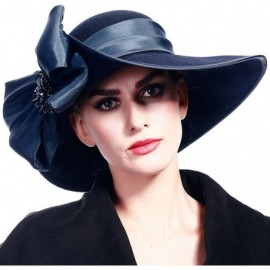 Bucket Hats Women Wool Felt Plume Church Dress Winter Hat - Asymmetry-navy - CO189CQR6WC $56.11