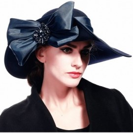 Bucket Hats Women Wool Felt Plume Church Dress Winter Hat - Asymmetry-navy - CO189CQR6WC $25.22