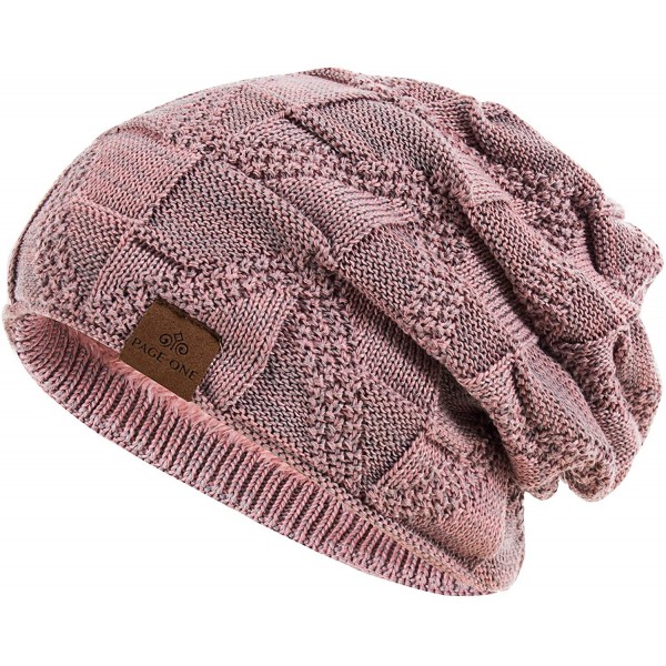 Skullies & Beanies Mens Winter Slouchy Beanie Warm Fleece Lined Skull Cap Baggy Cable Knit Hat - 001pink - CC19208MC5D $13.66