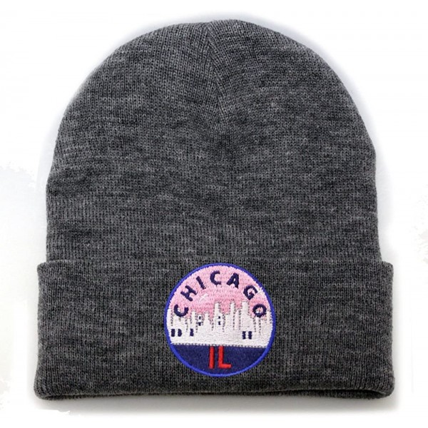 Skullies & Beanies Sk901 Chicago Patch Basic Winter Beanie Hats - Light Grey - CB1864Q5GKU $13.85