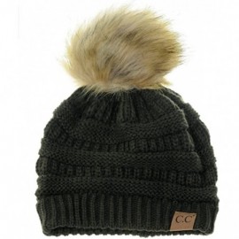 Skullies & Beanies BYSUMMER Soft Warm Cable Knit Faux Fur Pom Pom Winter Skull Cap (New Olive) - CI187G9EEK9 $16.89