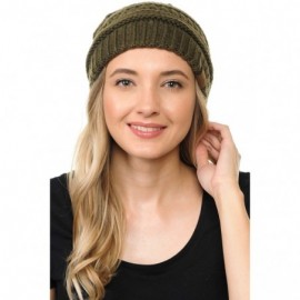 Skullies & Beanies BYSUMMER Soft Warm Cable Knit Faux Fur Pom Pom Winter Skull Cap (New Olive) - CI187G9EEK9 $16.89