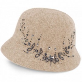 Bucket Hats Women's Wool Blend Hand Beaded Winter Bucket Hat/Cloche Hat - Tan - CW12NAXTAED $85.17