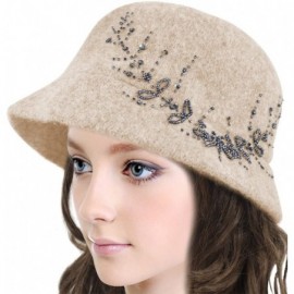 Bucket Hats Women's Wool Blend Hand Beaded Winter Bucket Hat/Cloche Hat - Tan - CW12NAXTAED $32.84