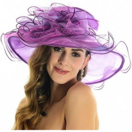 Bucket Hats Womens Black Kentucky Derby Church Hat Dress Fascinator Bridal Organza Tea Party Wedding Hat - Net-purple - CI194...