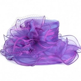 Bucket Hats Womens Black Kentucky Derby Church Hat Dress Fascinator Bridal Organza Tea Party Wedding Hat - Net-purple - CI194...
