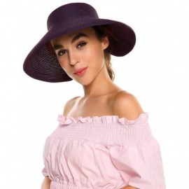 Visors Womens Sun Visor Hat- Foldable Straw Sun Hat with Cute Bowtie - Purple - C61943HL3NL $8.97