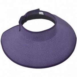 Visors Womens Sun Visor Hat- Foldable Straw Sun Hat with Cute Bowtie - Purple - C61943HL3NL $8.97