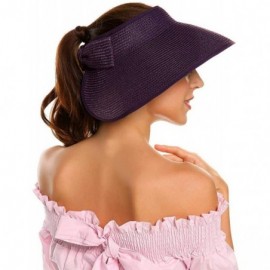 Visors Womens Sun Visor Hat- Foldable Straw Sun Hat with Cute Bowtie - Purple - C61943HL3NL $8.97