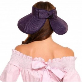 Visors Womens Sun Visor Hat- Foldable Straw Sun Hat with Cute Bowtie - Purple - C61943HL3NL $8.97