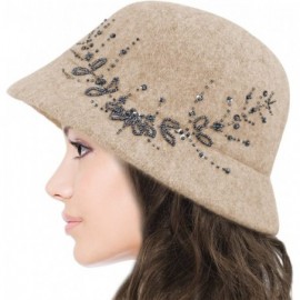 Bucket Hats Women's Wool Blend Hand Beaded Winter Bucket Hat/Cloche Hat - Tan - CW12NAXTAED $32.84