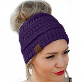 Skullies & Beanies Quality Knit Messy Bun Hat Beanie - Purple - CQ1880M92WY $18.20